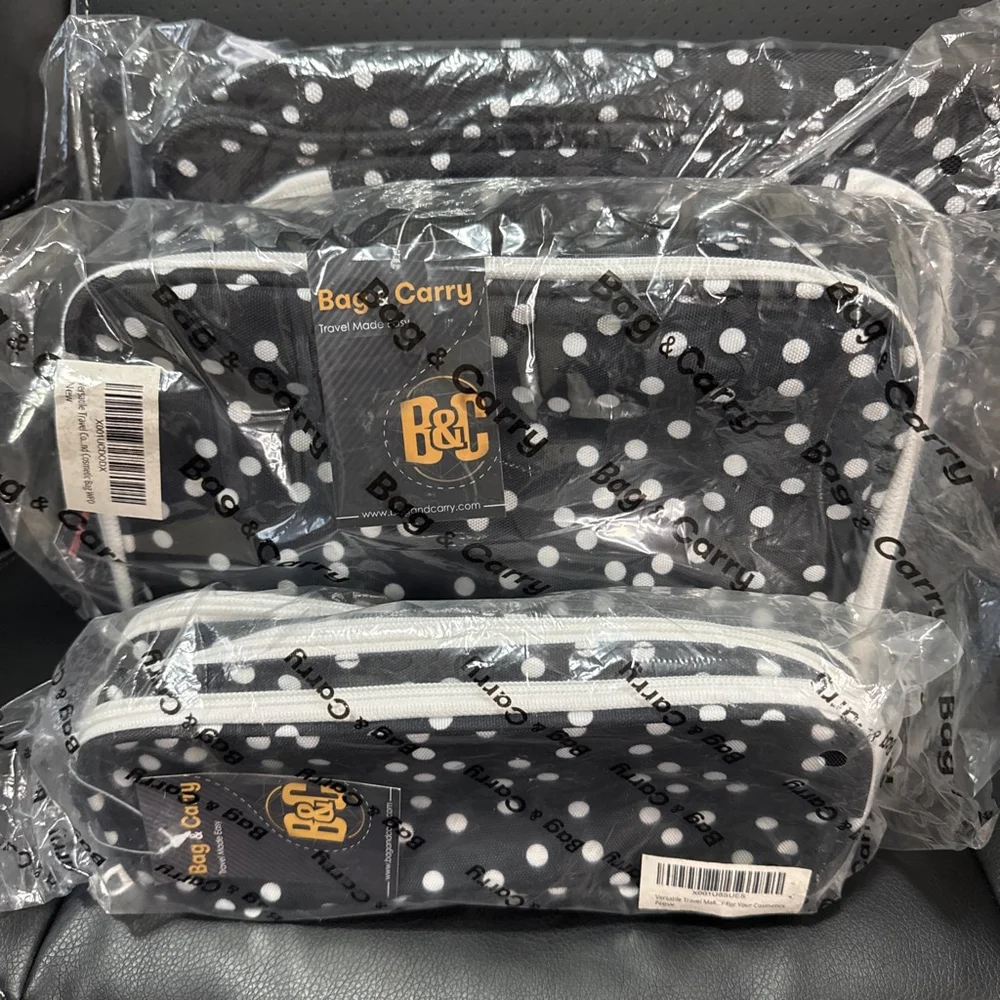 Bag & Carry Black and White Polka Dot 3 Piece Travel Cosmetic Bag Set